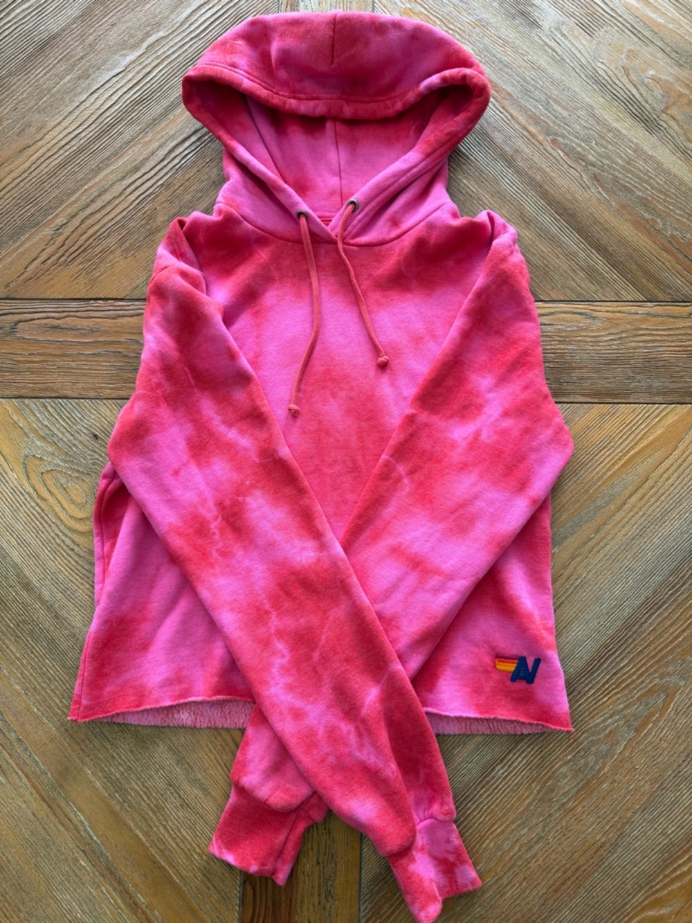 Aviator Nation Hot Pink/Red Tie Dye Cropped Hoodie - Size XS